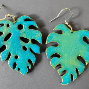 Tropical Elegance: Hand-Painted Monstera Leaf Earrings