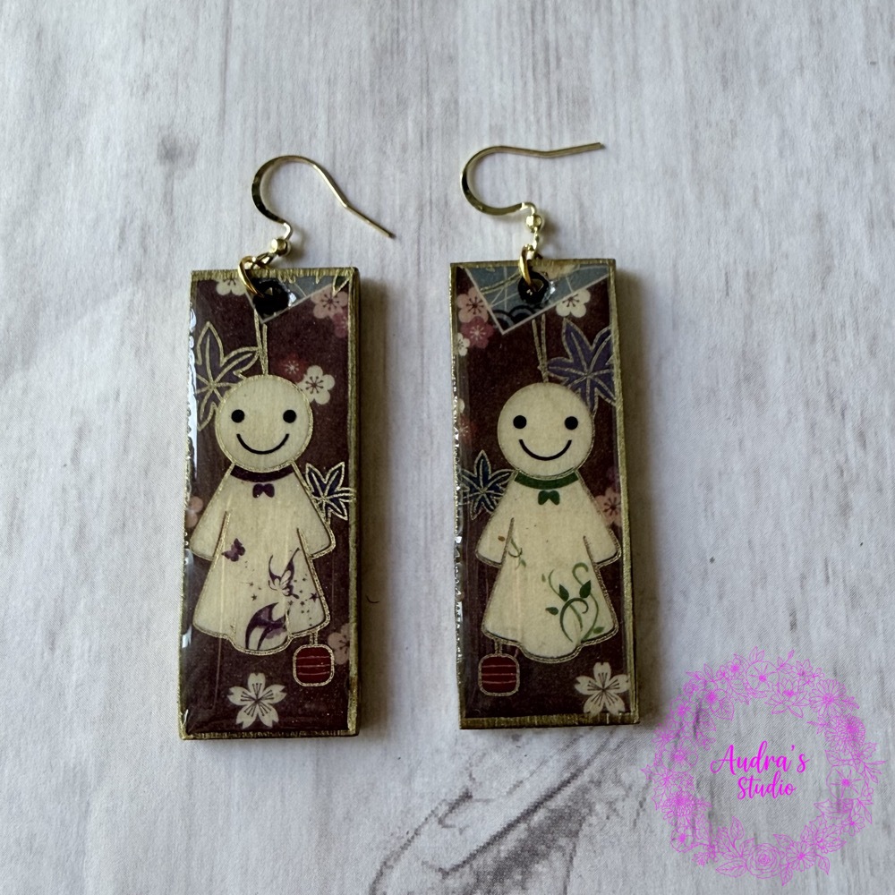 Smiling Yurei Spirit Washi Tape Earrings