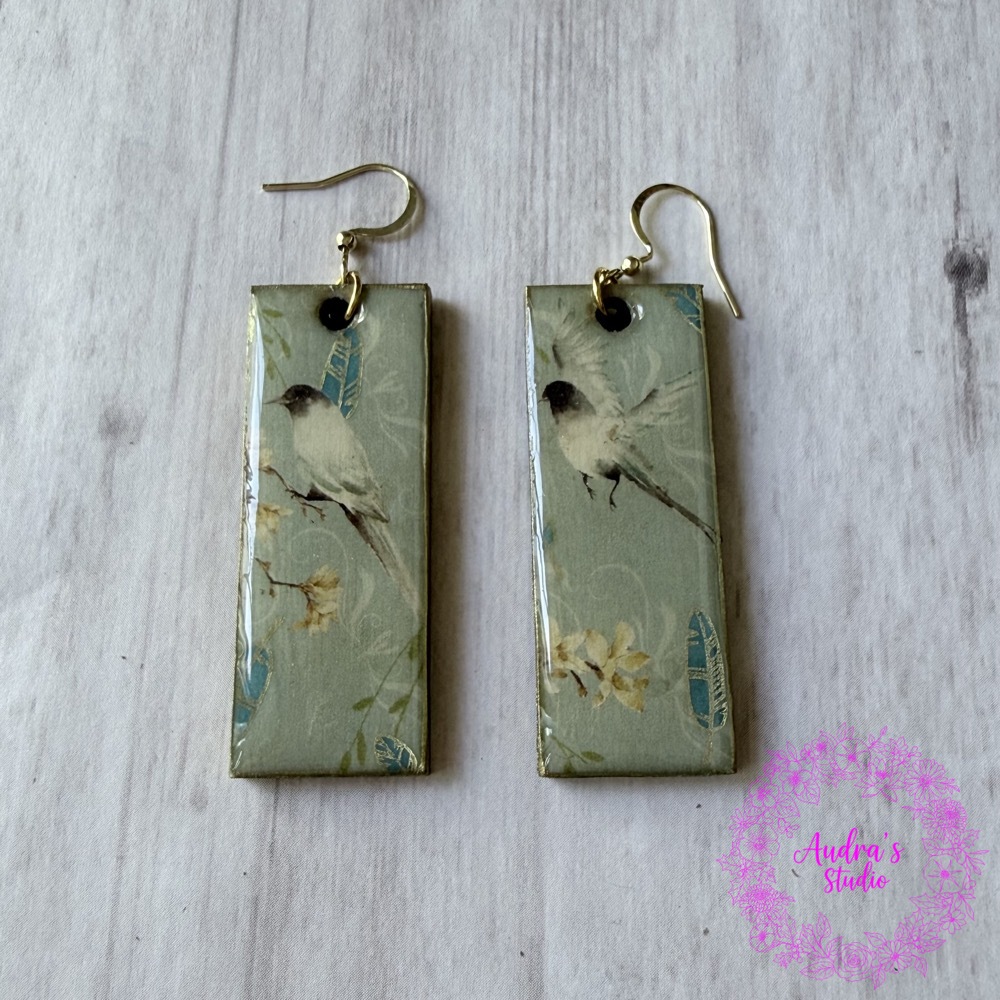Songbird & Feather Washi Tape Earrings