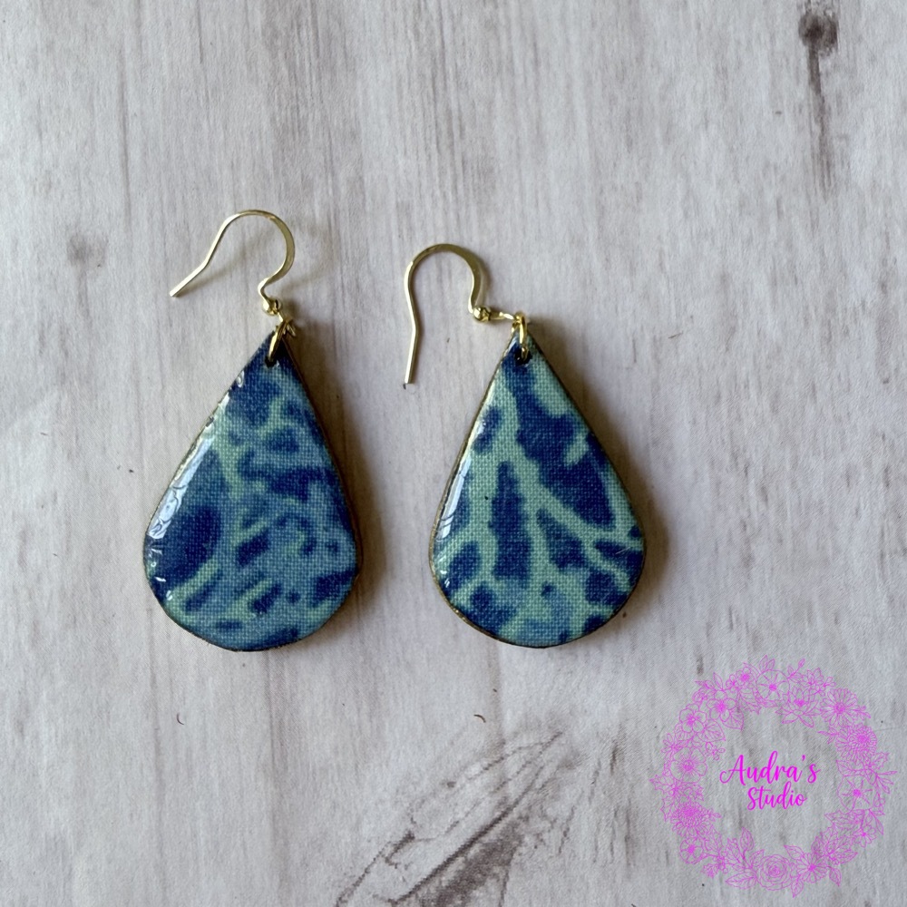 Blue Coral Fabric Teardrop Earrings - Image 2