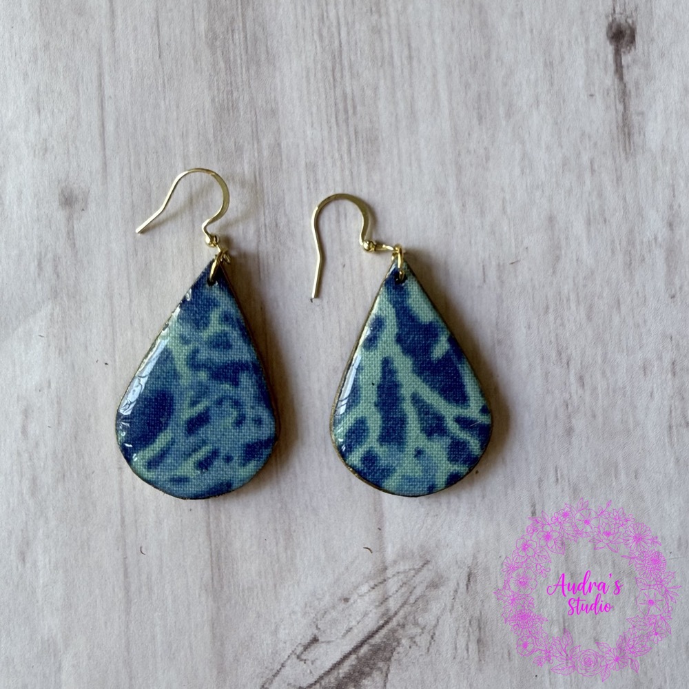 Blue Coral Fabric Teardrop Earrings