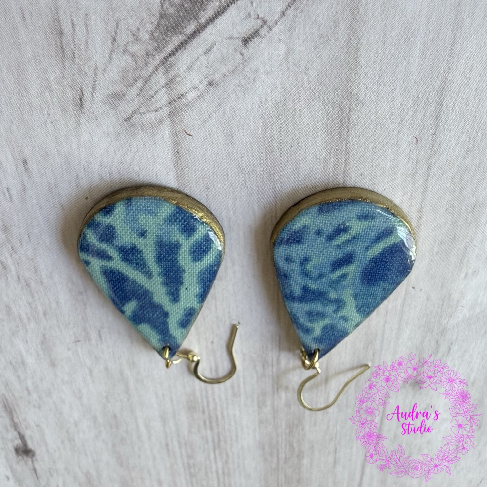 Blue Coral Fabric Teardrop Earrings - Image 3
