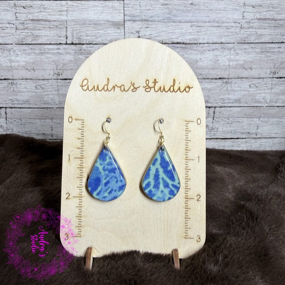 Blue Coral Fabric Teardrop Earrings - Image 4