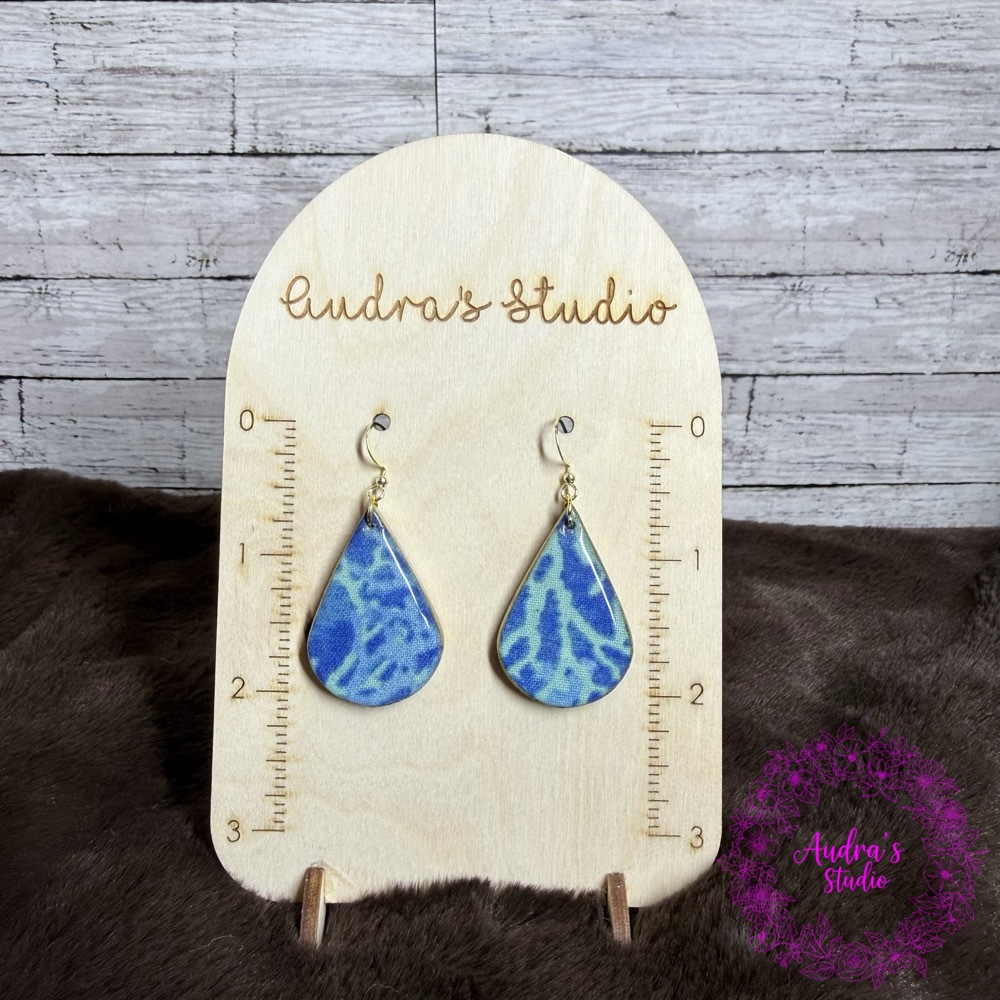 Blue Coral Fabric Teardrop Earrings - Image 6