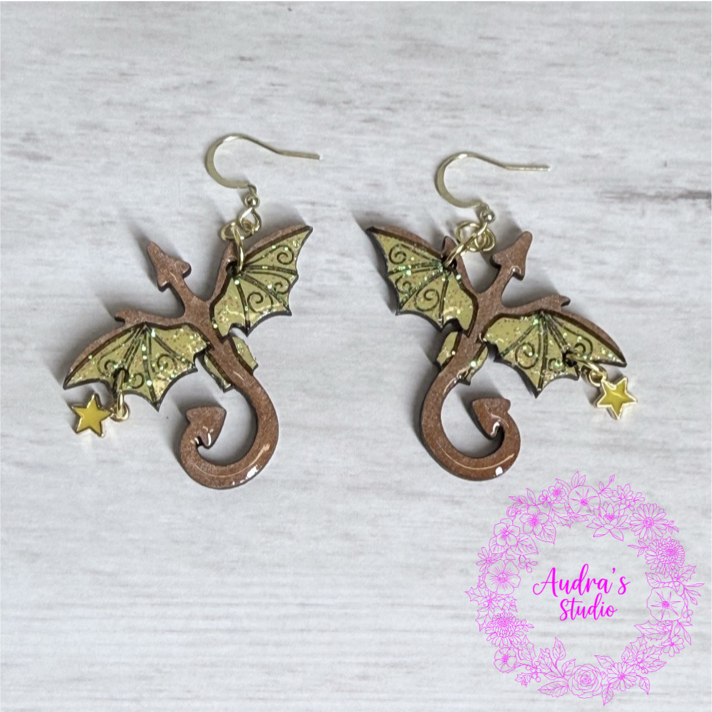 Dragon Earrings with Star Charms
