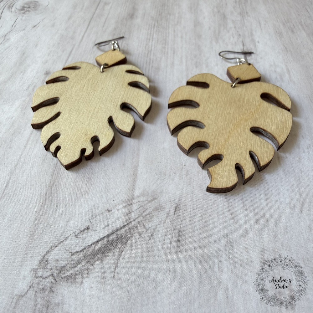 Natural Wood Monstera Leaf Earrings