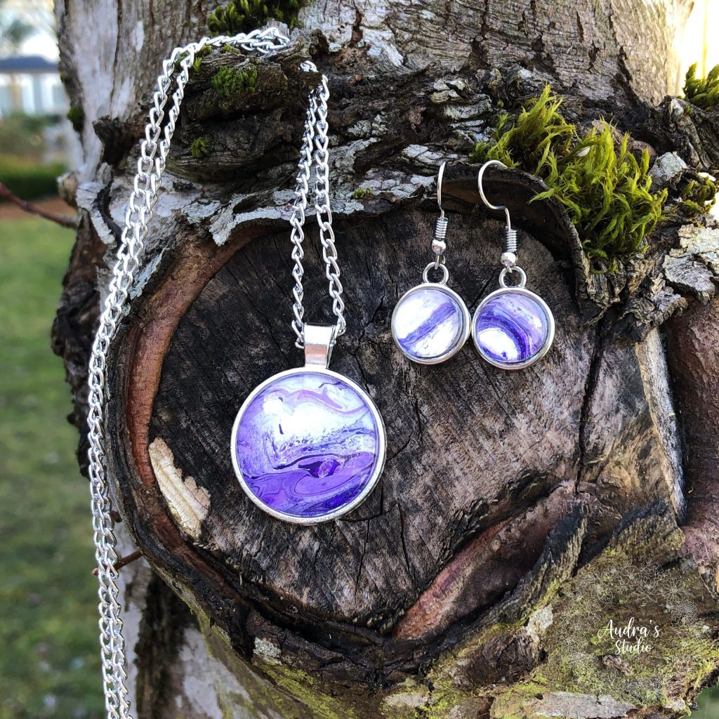 Fluid Art Pendant and Earring Set