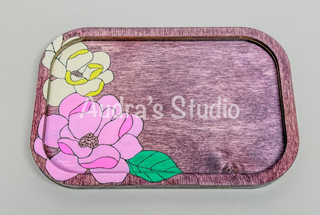 Floral Engraved Wood Trinket Tray