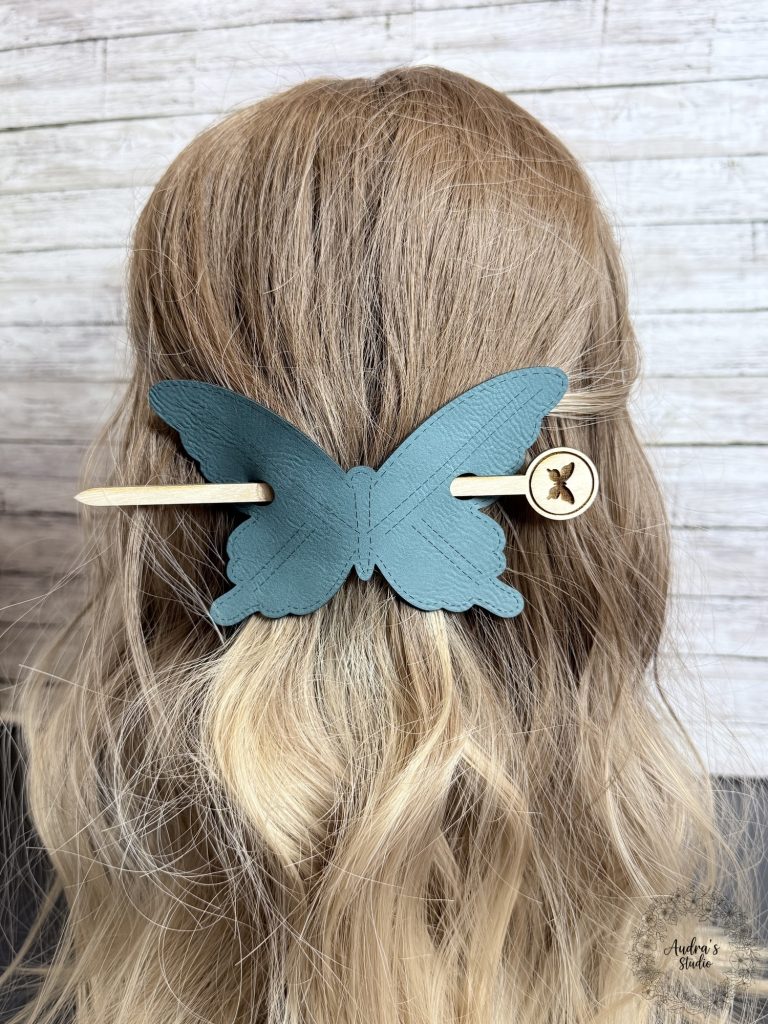 Leatherette Stick Barrette with Wood Hair Sticks