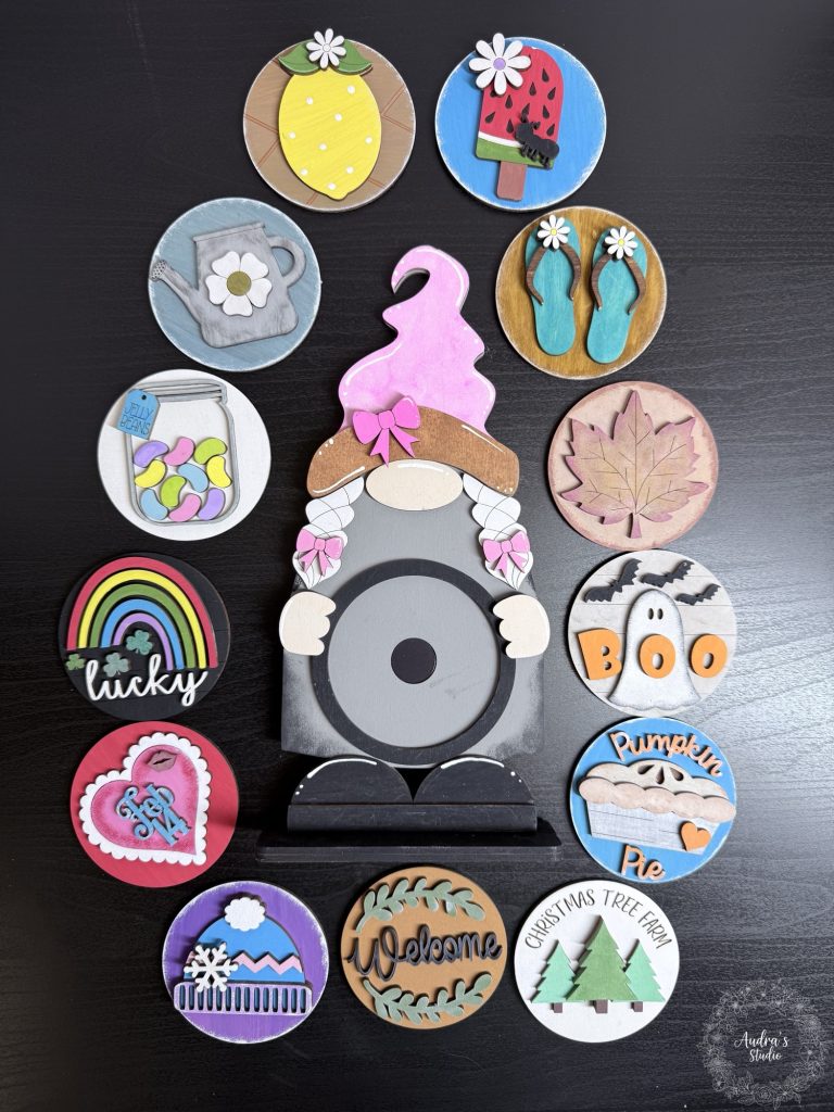 Girl Gnome Shelf Sitter with 13 Seasonal Discs