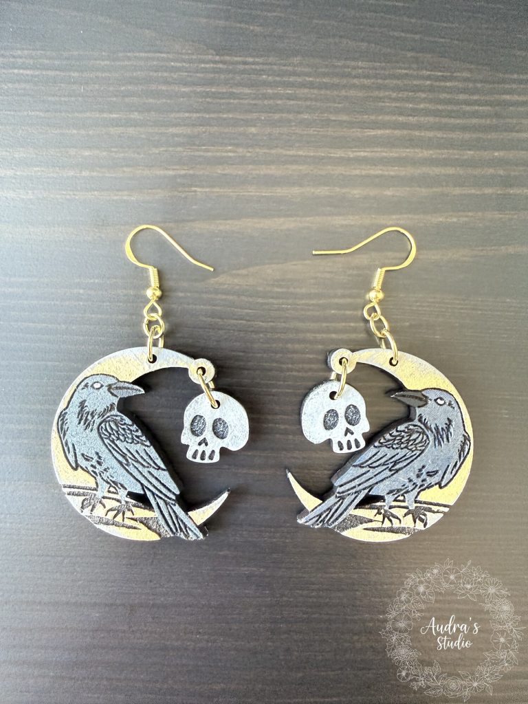 Raven and Skull Dangle Earrings