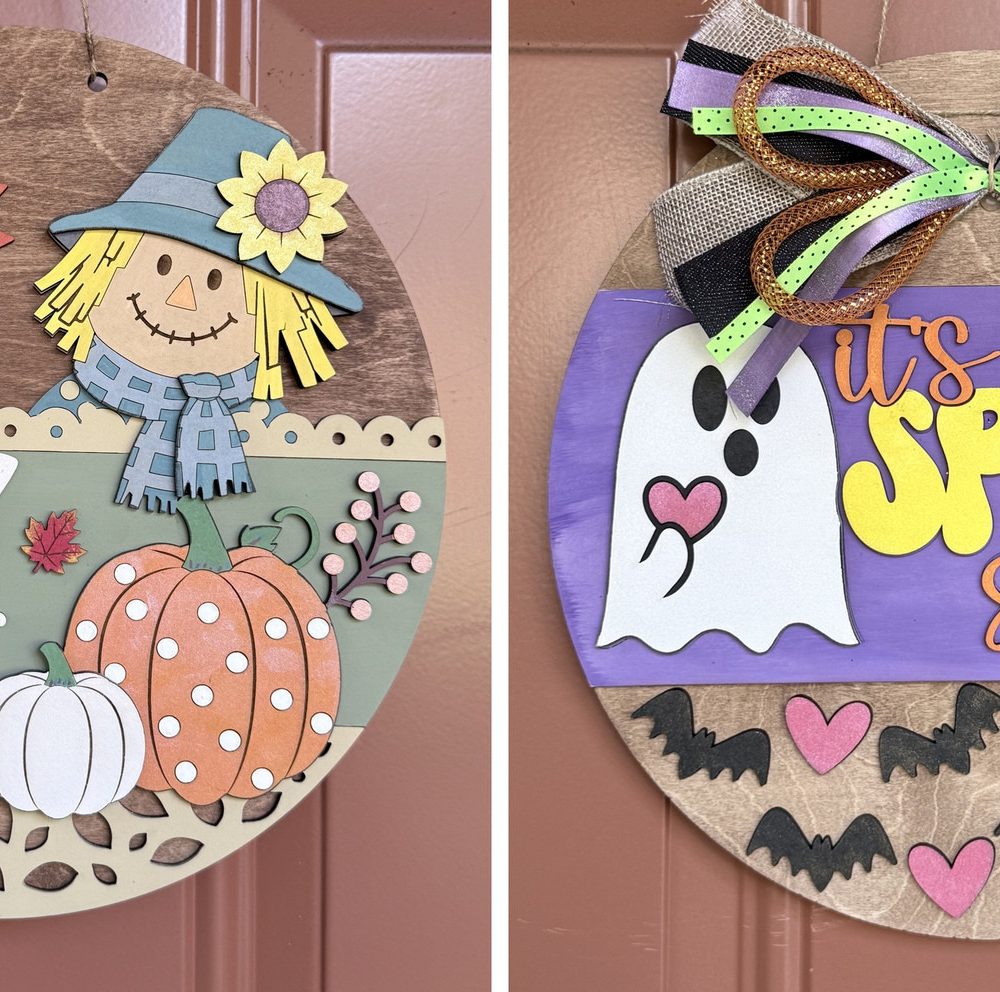 Reversible Happy Fall and Spooky Season Door Sign