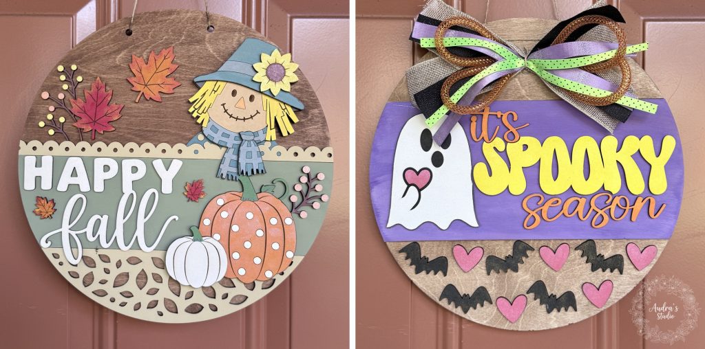 Reversible Happy Fall and Spooky Season Door Sign